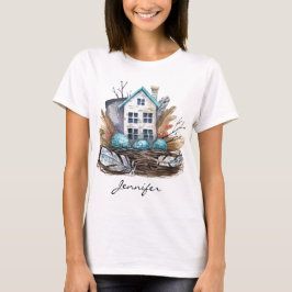 Camiseta Aves Aquáticas Whimsical Watercolor Nest Fairytall
