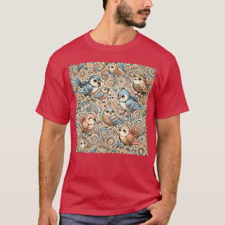 Camiseta Aves coloridas flores azuis, flores azuis, vintag