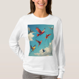 Camiseta Aves coloridas num céu azul