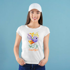 Camiseta Aves de Cama Roxo e Flores de Aquarela Laranja