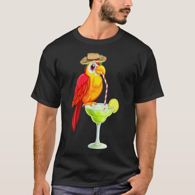 Camiseta Aves de Vacinação Margarita, Bebendo de Papagaio E (Frente)