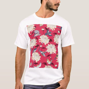 Camiseta Aves e Chrysanthemum: Vintage Floral