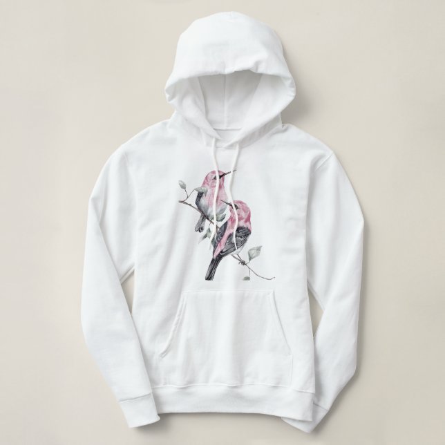 Camiseta Aves e Florais Rosa em Aquarela (Frente do Design)