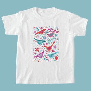 Camiseta Aves e Flores Aquarela