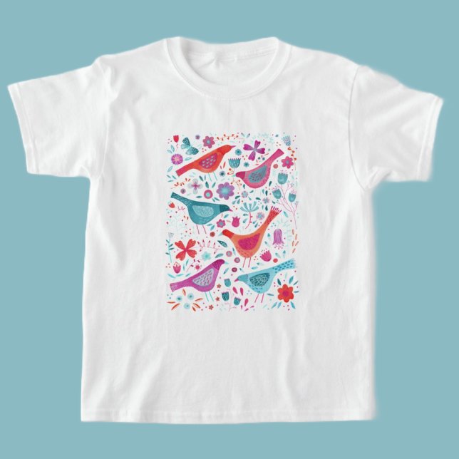 Camiseta Aves e Flores Aquarela (Watercolor bird art t-shirt)