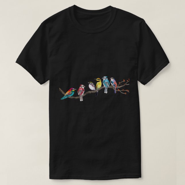 Camiseta Aves Num Ramo De Aves Que Assistem À Vigilância De (Frente do Design)
