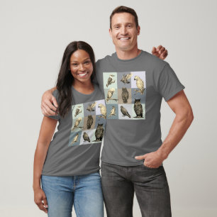 Camiseta AVES, papagaios, corujas, pombos, kookaburra