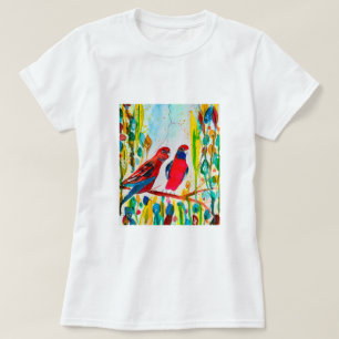 Camiseta Aves rosella na arte aquática das árvores