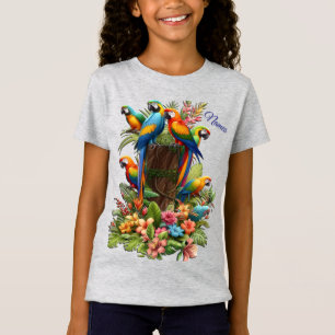Camiseta Aves Tropicais Coloridas e Plantas Vibrantes