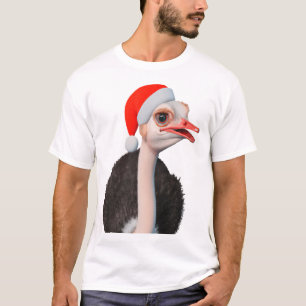 Camiseta Avestruz engraçado de Natal com chapéu de Papai No