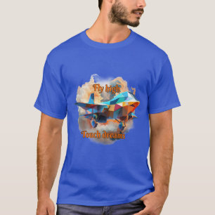 Camiseta Aviação: voa alto, sonhos tácteis.