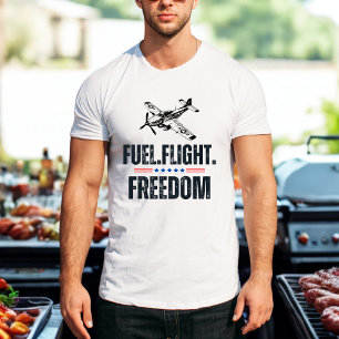 Camiseta Avião Antigo P-51 Combustível Voo Liberdade Piloto