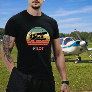 Camiseta Avião Antigo Pôr do Sol Retro Divertido Aviador Pi