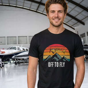 Camiseta Avião Antigo Pôr do Sol Retrô Montanhas Pai Piloto