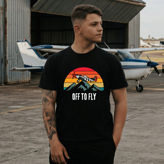 Camiseta Avião Antigo Pôr do Sol Retrô Montanhas Pai Piloto