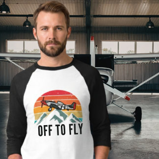 Camiseta Avião Antigo Pôr do Sol Retrô Montanhas Pai Piloto