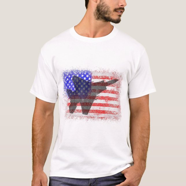 Camiseta Avião Bandeira Americano Guerra Patriótica da Forç (Frente)