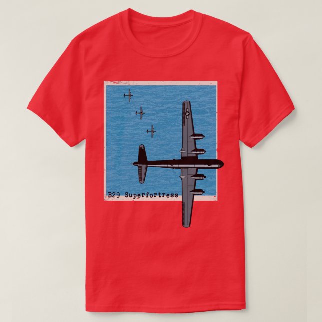 Camiseta Avião-bomba B29 Superfortaleza WW2 sobre o mar (Frente do Design)