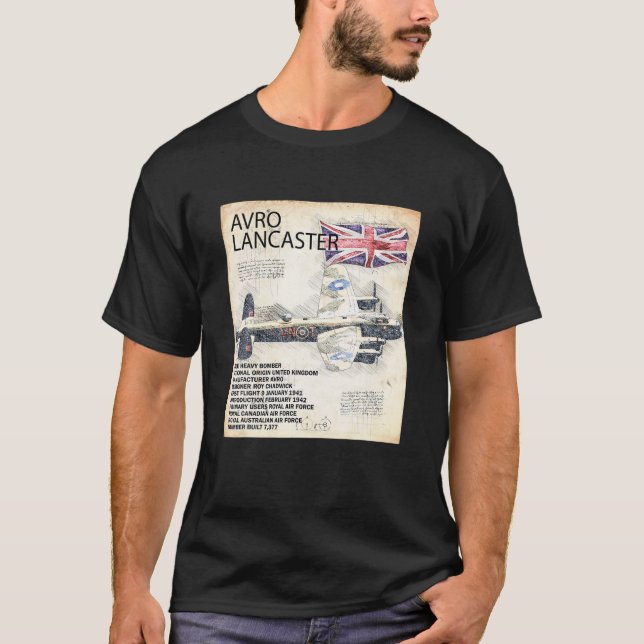 Camiseta Avião-Bombista-Lancaster RAF Avião WW2 Plano A (Frente)