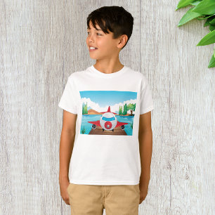 Camiseta Avião Cartoon no Lago Diversão Viagem