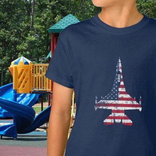 Camiseta avião de caça a jato com a bandeira americana & no