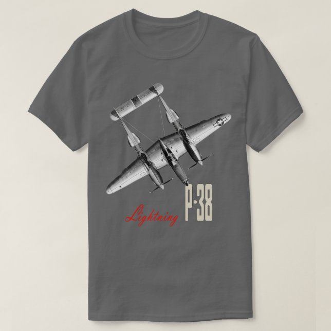 Camiseta Avião de combate P38 Lightning WW2 (Frente do Design)