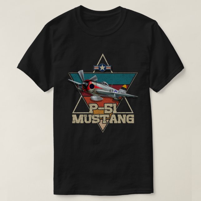 Camiseta Avião de Combatente Mustang P-51 da 2ª Guerra Mund (Frente do Design)