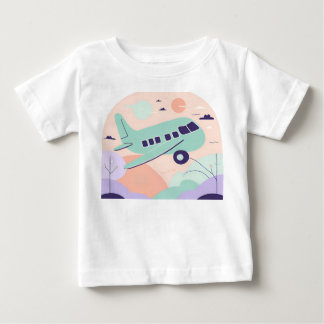 Camiseta Avião de Desenho Animado Fofo Pastel para Bebê e C