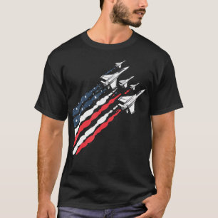 Camiseta Avião de Jato Patriótico Bandeira Americana Vinta