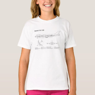 Camiseta Avião de Linha 747 - Desenho de Planta do Avião BD
