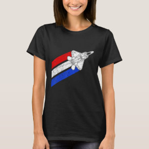 Camiseta Avião Raptor F-22 EUA contrai azul branco vermelho