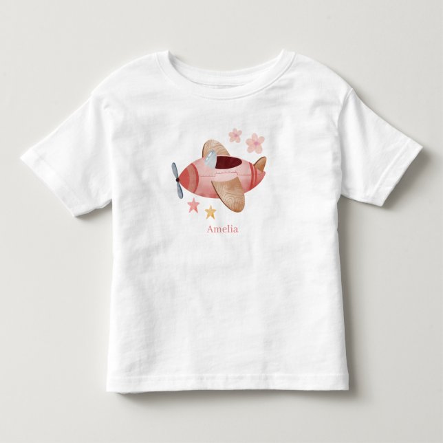 Camiseta Avião Rosa Aquarela (Frente)