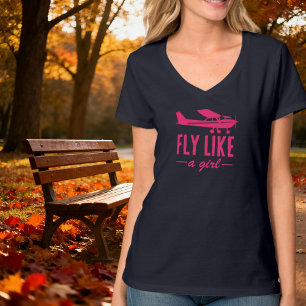 Camiseta Avião Rosa Fofo Voar Como Uma Garota Aviação Femin