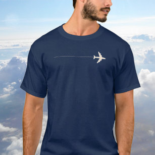 Camiseta avião viagem com linha pontilhada