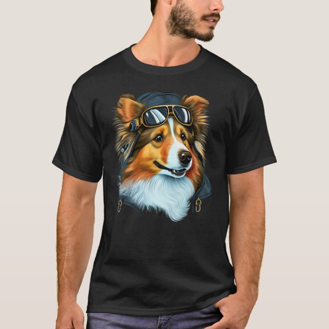 Camiseta Aviation Sheltie Airplane Pilot on Shetland Sheepd (Frente)