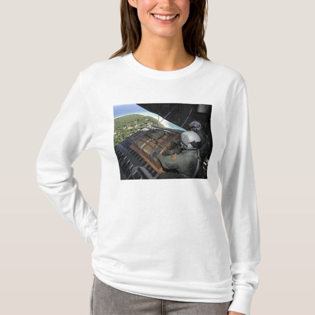 Camiseta Aviões empurram uma palete de mercadorias doadas 2 (Frente)