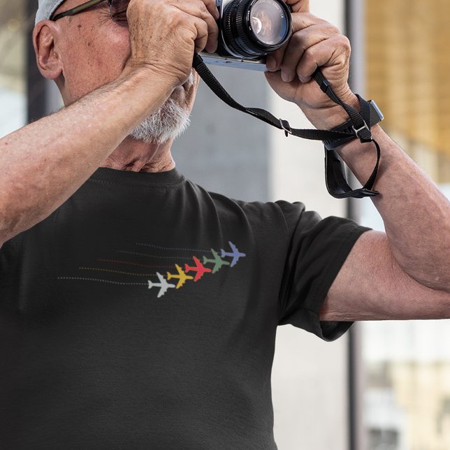 Camiseta Aviões viagem Color com linha pontilhada a preto (aero style)