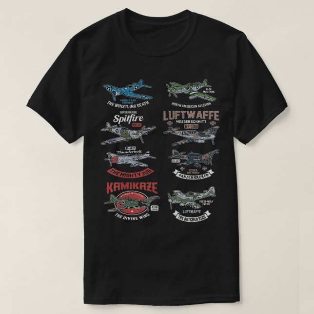 Camiseta Aviões WW2 Varaves Aviões F4U Corsair P47 Thun (Frente do Design)