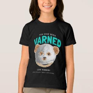 Camiseta Avisado slogan com boneco de urso em máscara de ca