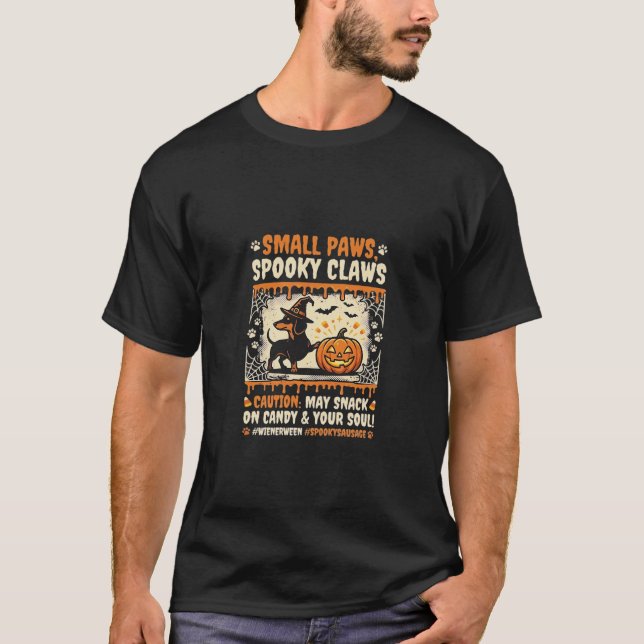 Camiseta Aviso Assustador de Dachshund de Halloween (Frente)