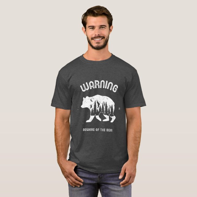 Camiseta Aviso Clássico Cuidado Com O Urso (Frente Completa)