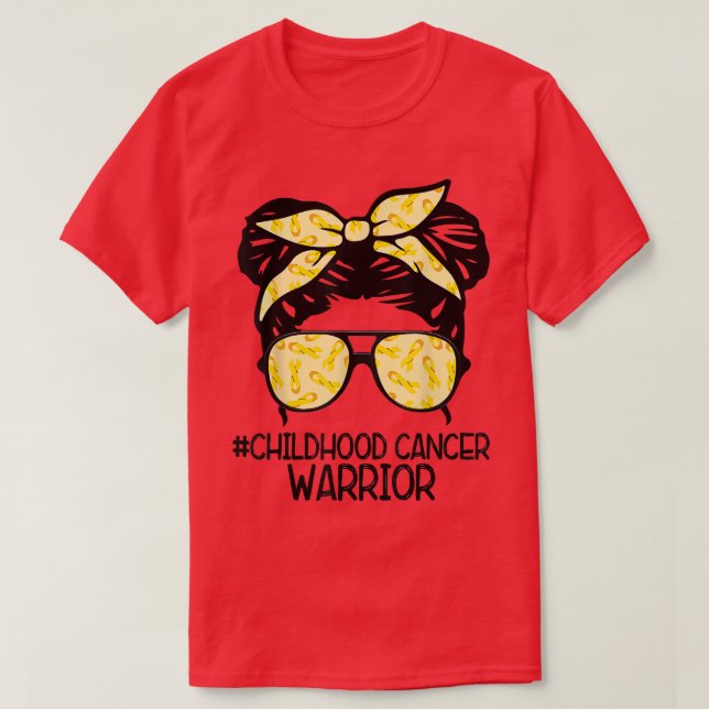 Camiseta Aviso de Cancer de Fita Amarela do ZqxJ Messy Bun (Frente do Design)