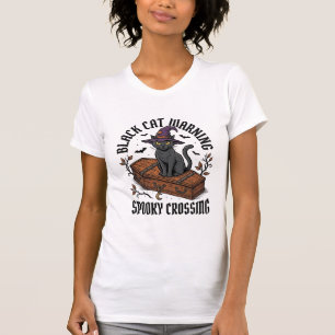 Camiseta Aviso de Gato Preto Halloween Vintage Bruxa Gato_1