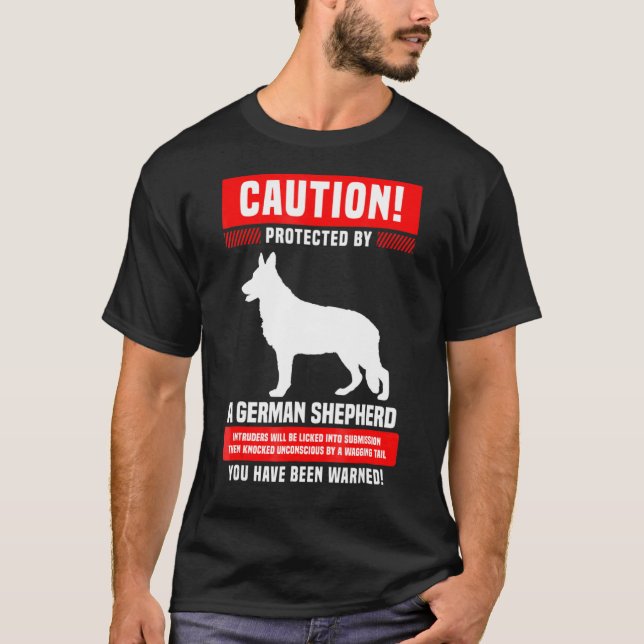 Camiseta Aviso de german shepherd Protegido por (Frente)