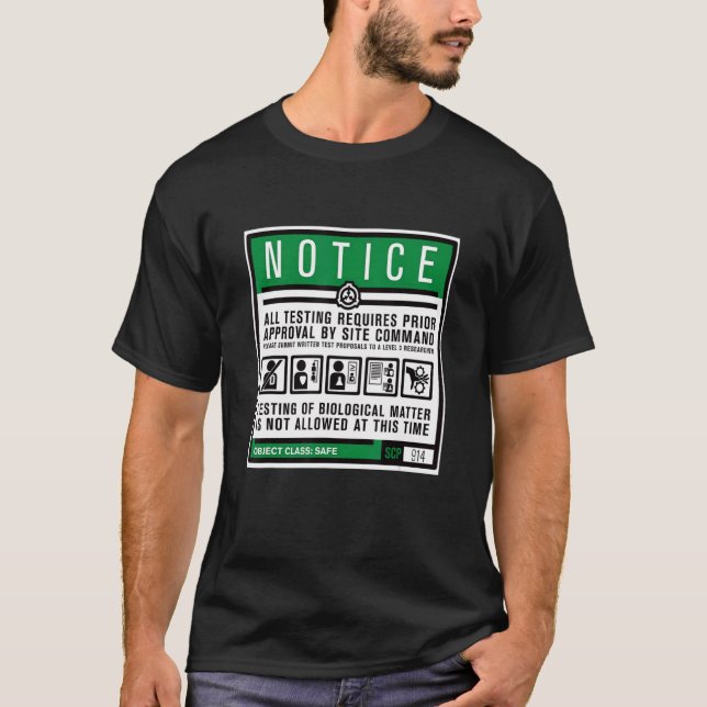 Camiseta Aviso de teste seguro do Scp Foundation (Frente)