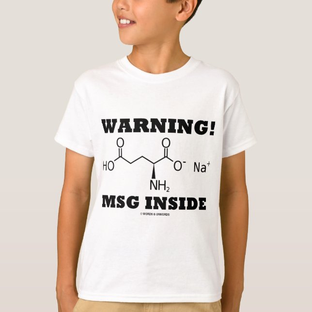 Camiseta Aviso! Interior dos MSG (molécula química) (Frente)