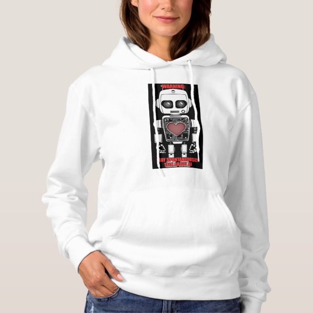 Camiseta Aviso: Pode Falar Sobre AI Capuz Branco (Frente)