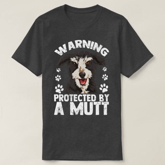 Camiseta Aviso Protegido Por Um Proprietário De Cachorro Mu (Frente do Design)