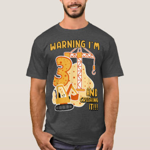 Camiseta Aviso que tenho 3 anos e esmago o caminhão Bulldoz