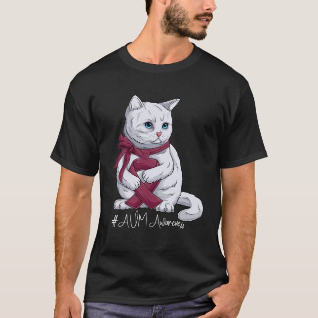 Camiseta AVM Awareness Month Burgundy Ribbon Cat (Frente)